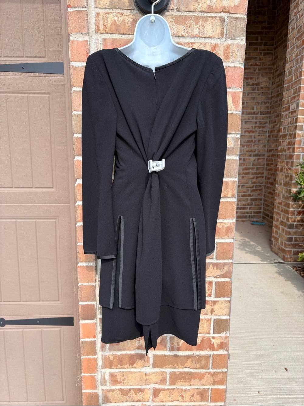 Rickie Freeman by Teri Jon Black Long-Sleeve Sheath Dress with Front Slit size 8 - Picture 3 of 6